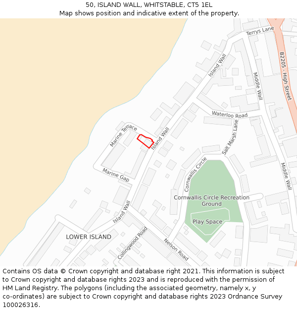 50, ISLAND WALL, WHITSTABLE, CT5 1EL: Location map and indicative extent of plot