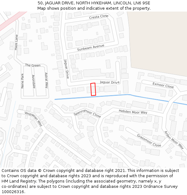 50, JAGUAR DRIVE, NORTH HYKEHAM, LINCOLN, LN6 9SE: Location map and indicative extent of plot