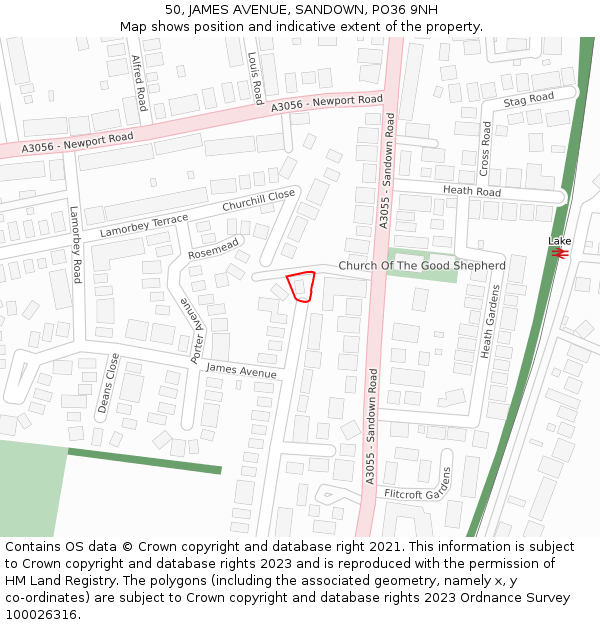 50, JAMES AVENUE, SANDOWN, PO36 9NH: Location map and indicative extent of plot