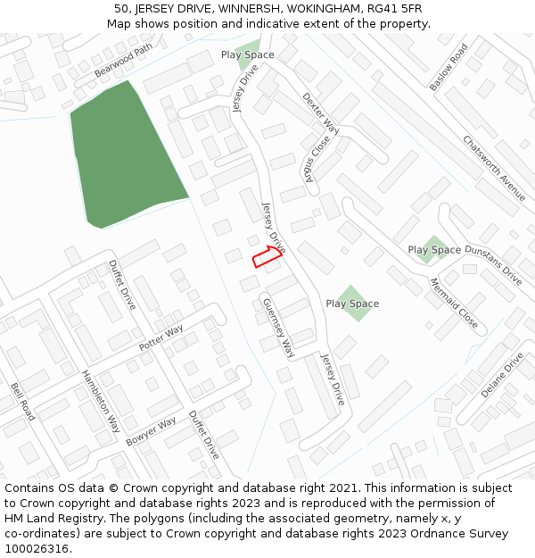 50, JERSEY DRIVE, WINNERSH, WOKINGHAM, RG41 5FR: Location map and indicative extent of plot