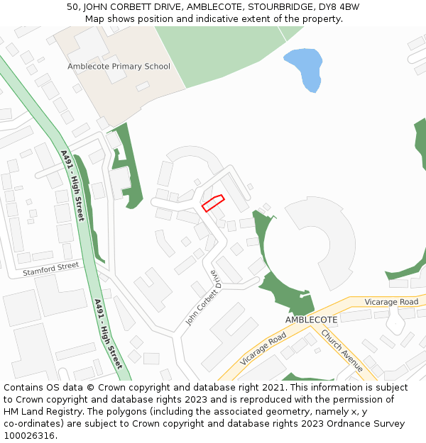 50, JOHN CORBETT DRIVE, AMBLECOTE, STOURBRIDGE, DY8 4BW: Location map and indicative extent of plot