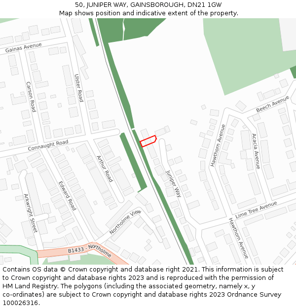 50, JUNIPER WAY, GAINSBOROUGH, DN21 1GW: Location map and indicative extent of plot