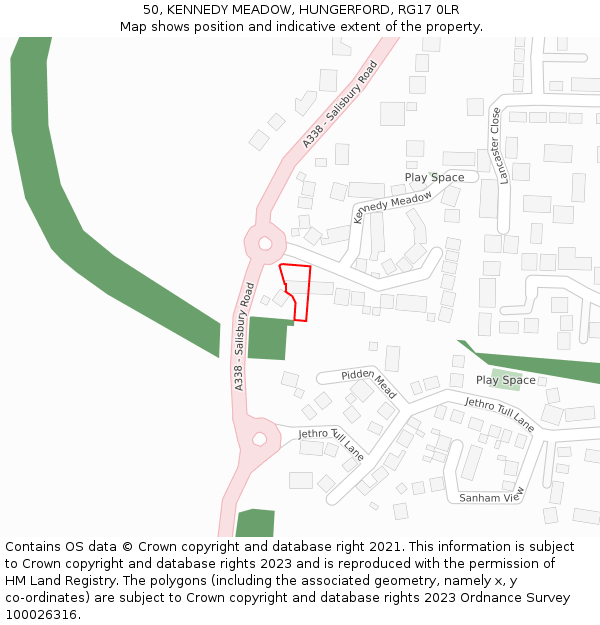 50, KENNEDY MEADOW, HUNGERFORD, RG17 0LR: Location map and indicative extent of plot