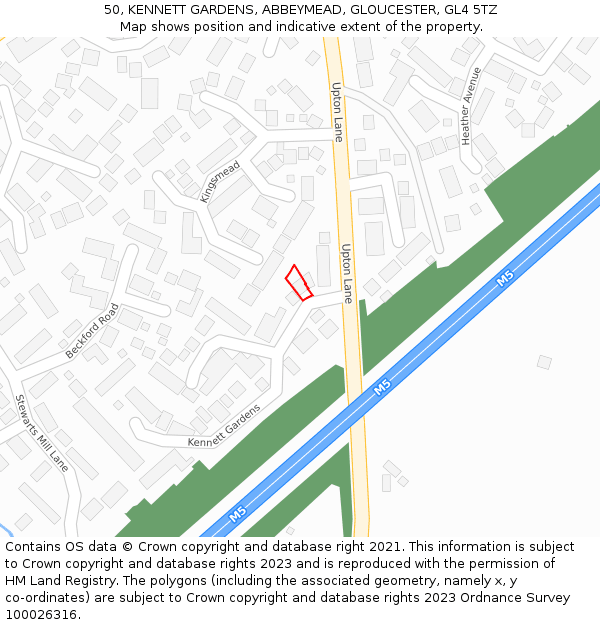 50, KENNETT GARDENS, ABBEYMEAD, GLOUCESTER, GL4 5TZ: Location map and indicative extent of plot