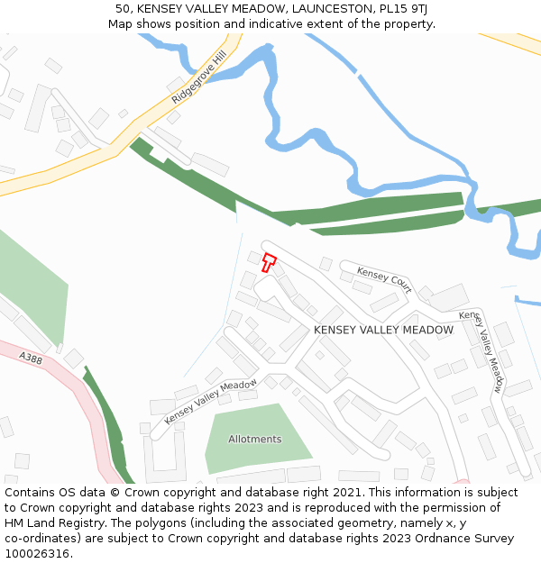 50, KENSEY VALLEY MEADOW, LAUNCESTON, PL15 9TJ: Location map and indicative extent of plot