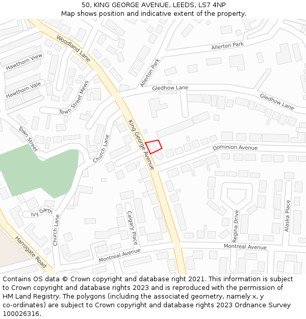 50, KING GEORGE AVENUE, LEEDS, LS7 4NP: Location map and indicative extent of plot