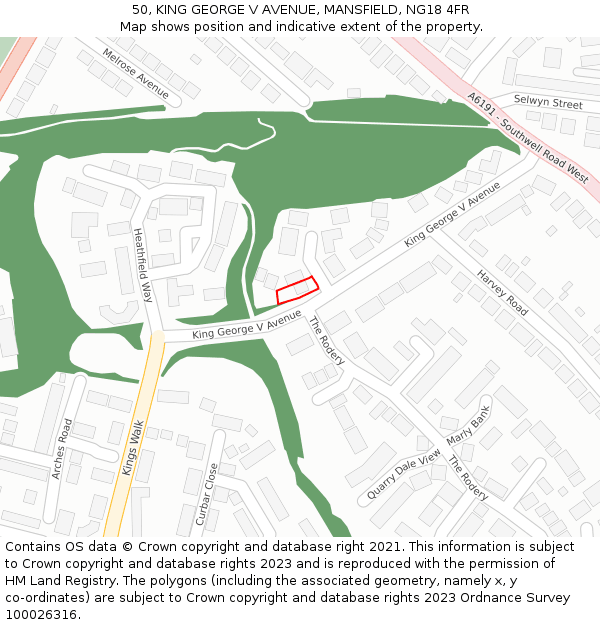 50, KING GEORGE V AVENUE, MANSFIELD, NG18 4FR: Location map and indicative extent of plot