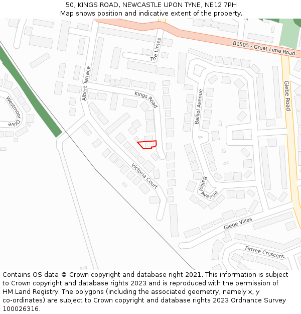 50, KINGS ROAD, NEWCASTLE UPON TYNE, NE12 7PH: Location map and indicative extent of plot