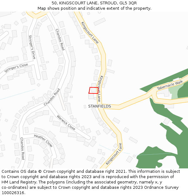 50, KINGSCOURT LANE, STROUD, GL5 3QR: Location map and indicative extent of plot