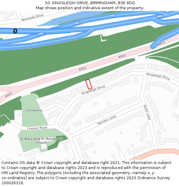 50, KINGSLEIGH DRIVE, BIRMINGHAM, B36 9DQ: Location map and indicative extent of plot