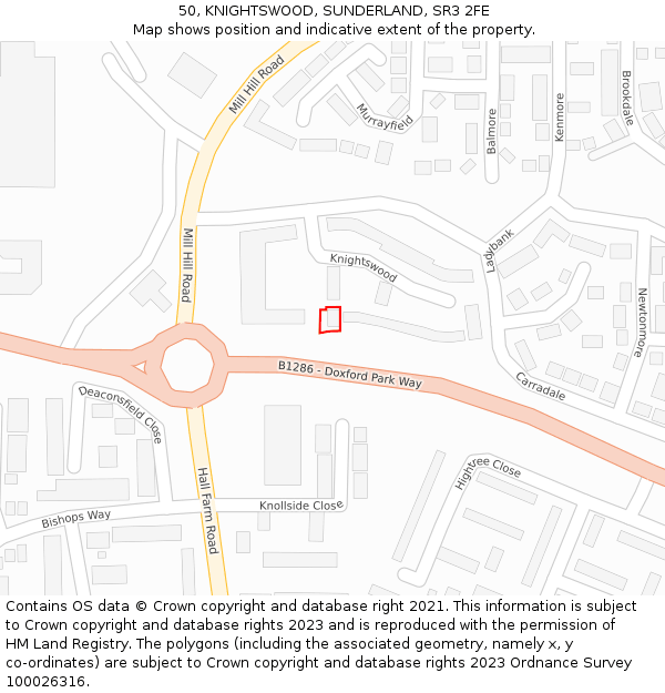 50, KNIGHTSWOOD, SUNDERLAND, SR3 2FE: Location map and indicative extent of plot