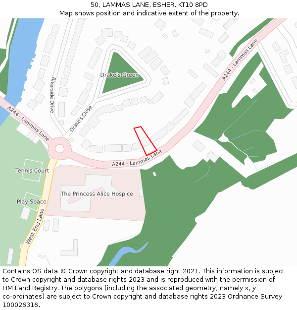 50, LAMMAS LANE, ESHER, KT10 8PD: Location map and indicative extent of plot