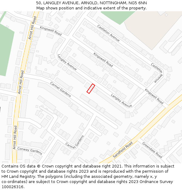 50, LANGLEY AVENUE, ARNOLD, NOTTINGHAM, NG5 6NN: Location map and indicative extent of plot