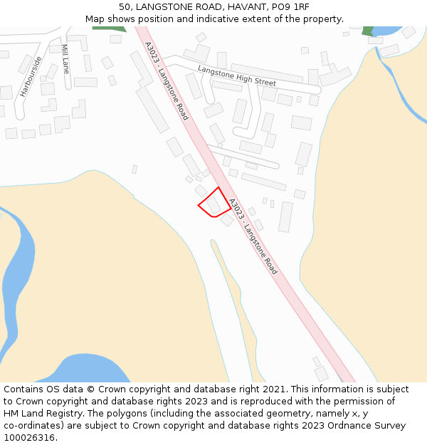 50, LANGSTONE ROAD, HAVANT, PO9 1RF: Location map and indicative extent of plot