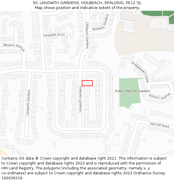 50, LANGWITH GARDENS, HOLBEACH, SPALDING, PE12 7JL: Location map and indicative extent of plot