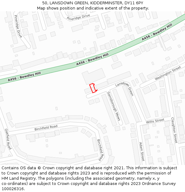 50, LANSDOWN GREEN, KIDDERMINSTER, DY11 6PY: Location map and indicative extent of plot