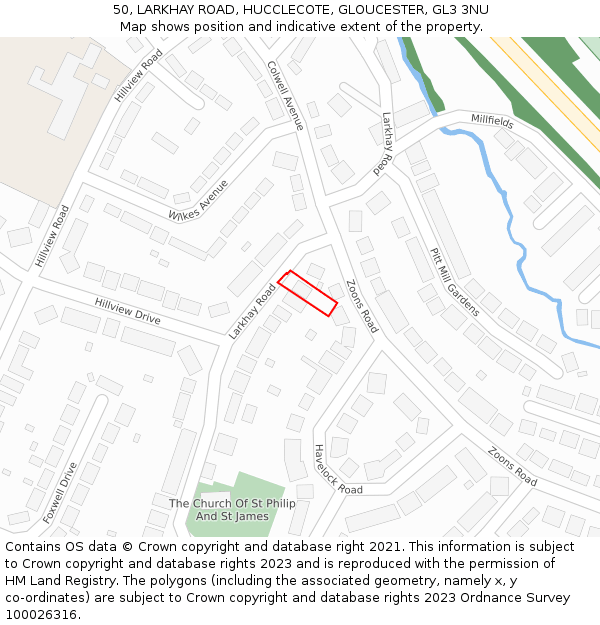 50, LARKHAY ROAD, HUCCLECOTE, GLOUCESTER, GL3 3NU: Location map and indicative extent of plot