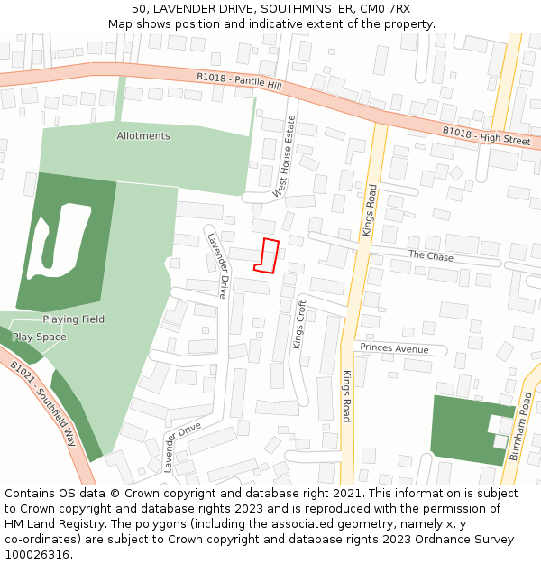 50, LAVENDER DRIVE, SOUTHMINSTER, CM0 7RX: Location map and indicative extent of plot