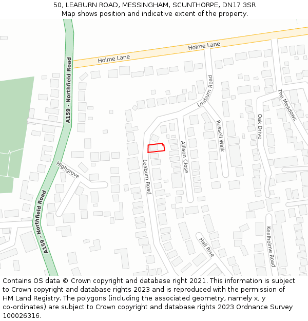 50, LEABURN ROAD, MESSINGHAM, SCUNTHORPE, DN17 3SR: Location map and indicative extent of plot