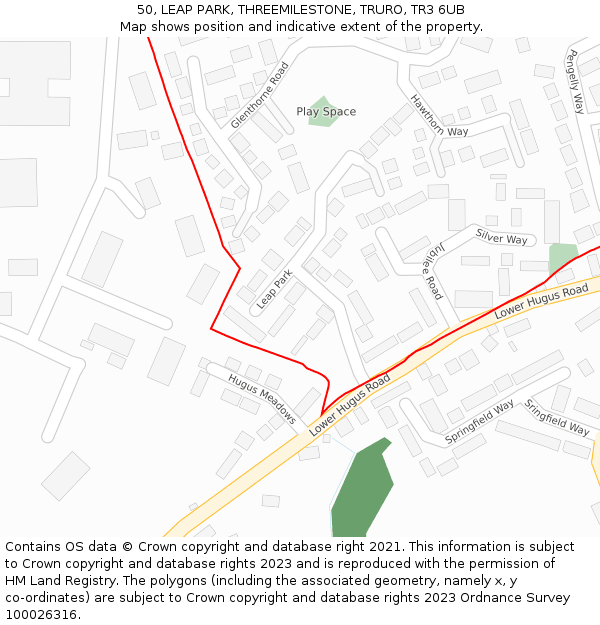 50, LEAP PARK, THREEMILESTONE, TRURO, TR3 6UB: Location map and indicative extent of plot