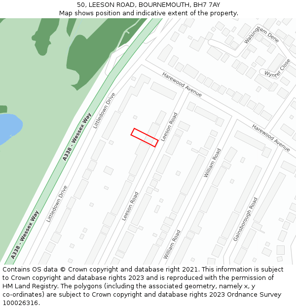 50, LEESON ROAD, BOURNEMOUTH, BH7 7AY: Location map and indicative extent of plot