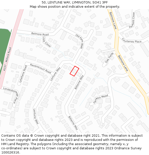 50, LENTUNE WAY, LYMINGTON, SO41 3PF: Location map and indicative extent of plot