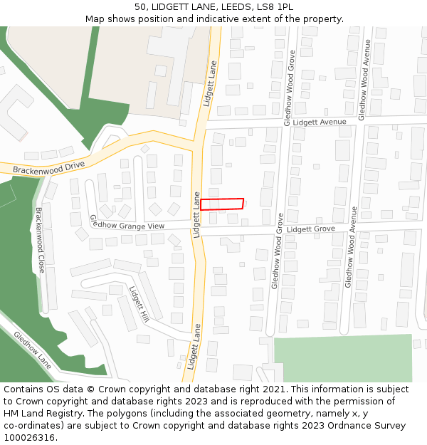 50, LIDGETT LANE, LEEDS, LS8 1PL: Location map and indicative extent of plot