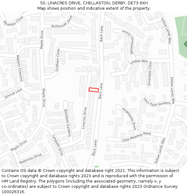 50, LINACRES DRIVE, CHELLASTON, DERBY, DE73 6XH: Location map and indicative extent of plot