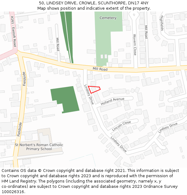 50, LINDSEY DRIVE, CROWLE, SCUNTHORPE, DN17 4NY: Location map and indicative extent of plot