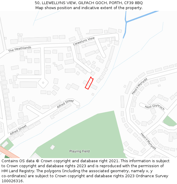 50, LLEWELLYNS VIEW, GILFACH GOCH, PORTH, CF39 8BQ: Location map and indicative extent of plot