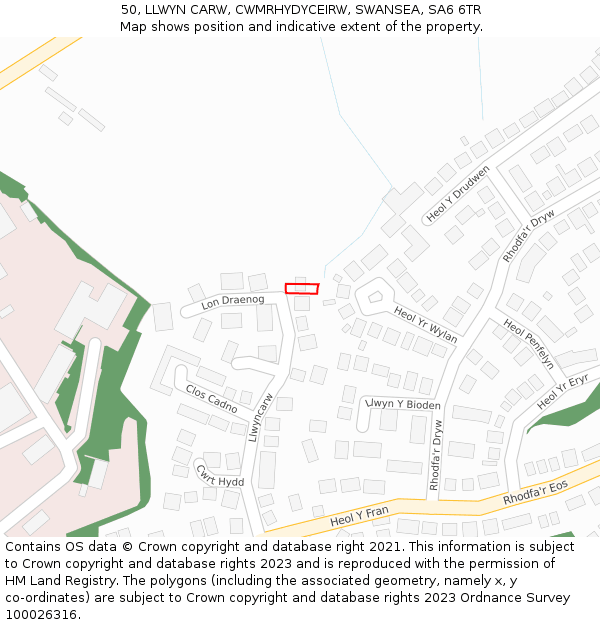 50, LLWYN CARW, CWMRHYDYCEIRW, SWANSEA, SA6 6TR: Location map and indicative extent of plot