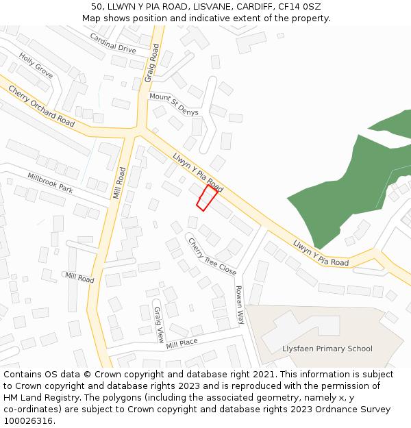 50, LLWYN Y PIA ROAD, LISVANE, CARDIFF, CF14 0SZ: Location map and indicative extent of plot