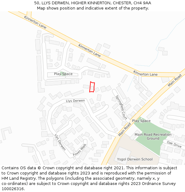 50, LLYS DERWEN, HIGHER KINNERTON, CHESTER, CH4 9AA: Location map and indicative extent of plot