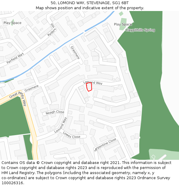 50, LOMOND WAY, STEVENAGE, SG1 6BT: Location map and indicative extent of plot