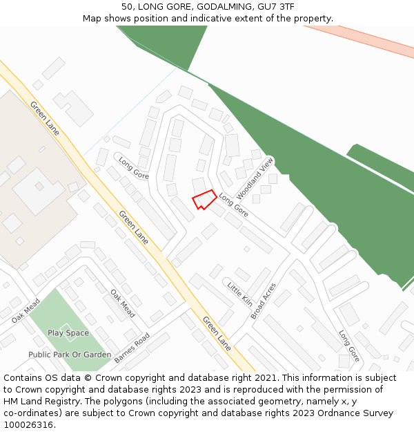 50, LONG GORE, GODALMING, GU7 3TF: Location map and indicative extent of plot