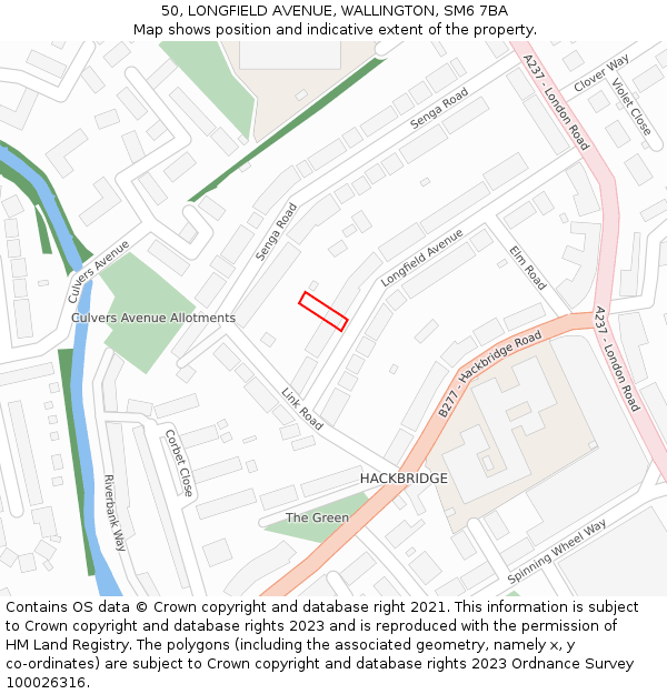 50, LONGFIELD AVENUE, WALLINGTON, SM6 7BA: Location map and indicative extent of plot
