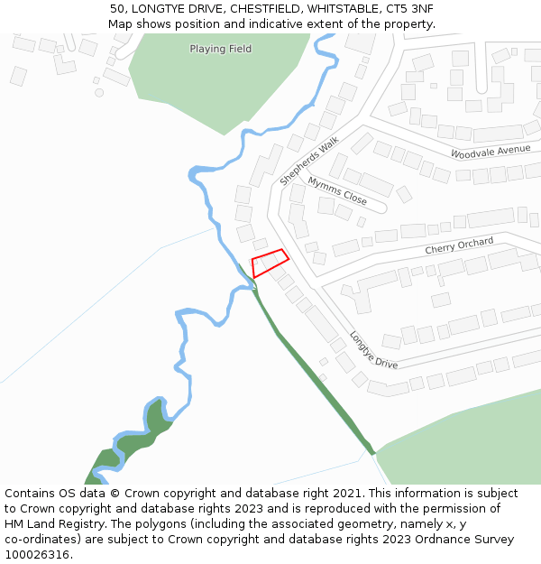 50, LONGTYE DRIVE, CHESTFIELD, WHITSTABLE, CT5 3NF: Location map and indicative extent of plot