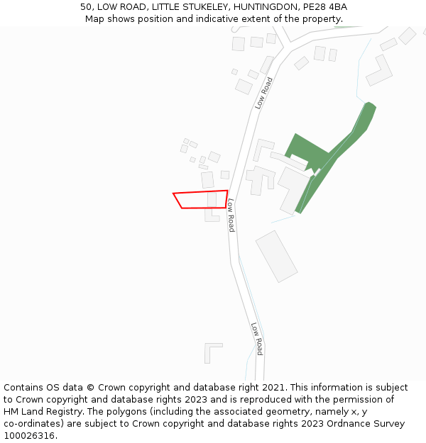 50, LOW ROAD, LITTLE STUKELEY, HUNTINGDON, PE28 4BA: Location map and indicative extent of plot