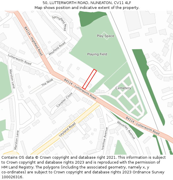 50, LUTTERWORTH ROAD, NUNEATON, CV11 4LF: Location map and indicative extent of plot
