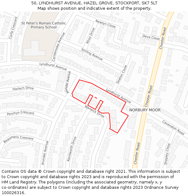 50, LYNDHURST AVENUE, HAZEL GROVE, STOCKPORT, SK7 5LT: Location map and indicative extent of plot