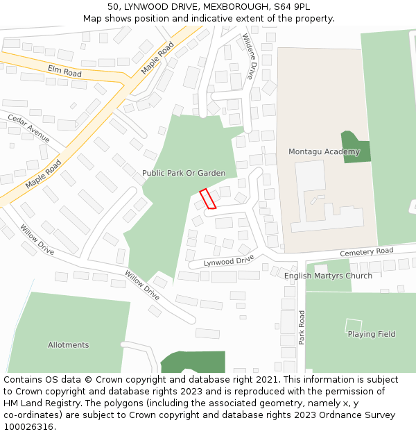 50, LYNWOOD DRIVE, MEXBOROUGH, S64 9PL: Location map and indicative extent of plot