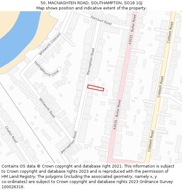 50, MACNAGHTEN ROAD, SOUTHAMPTON, SO18 1GJ: Location map and indicative extent of plot