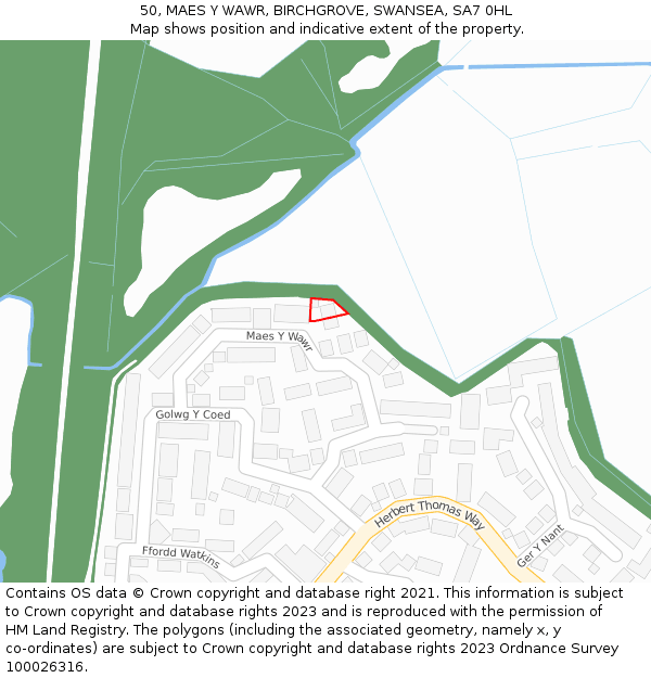 50, MAES Y WAWR, BIRCHGROVE, SWANSEA, SA7 0HL: Location map and indicative extent of plot