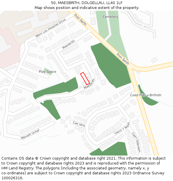 50, MAESBRITH, DOLGELLAU, LL40 1LF: Location map and indicative extent of plot