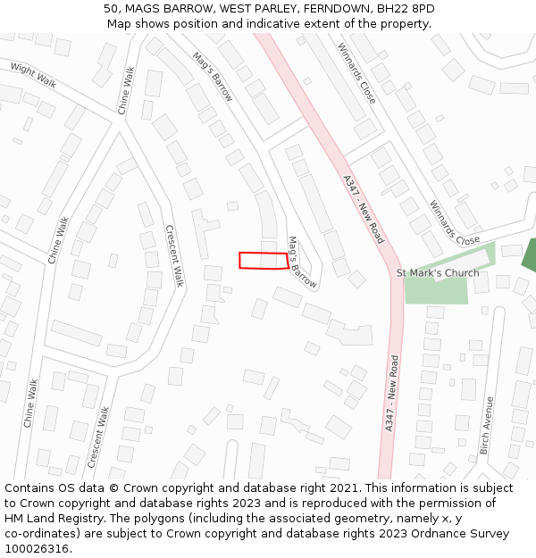 50, MAGS BARROW, WEST PARLEY, FERNDOWN, BH22 8PD: Location map and indicative extent of plot