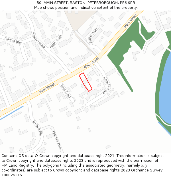 50, MAIN STREET, BASTON, PETERBOROUGH, PE6 9PB: Location map and indicative extent of plot