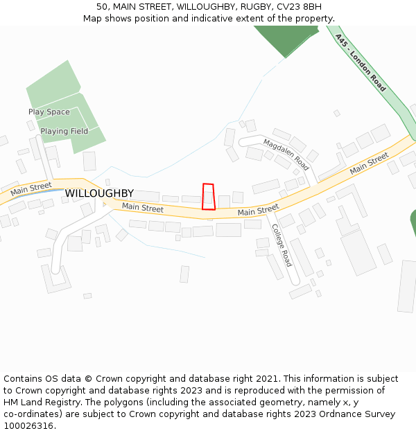 50, MAIN STREET, WILLOUGHBY, RUGBY, CV23 8BH: Location map and indicative extent of plot