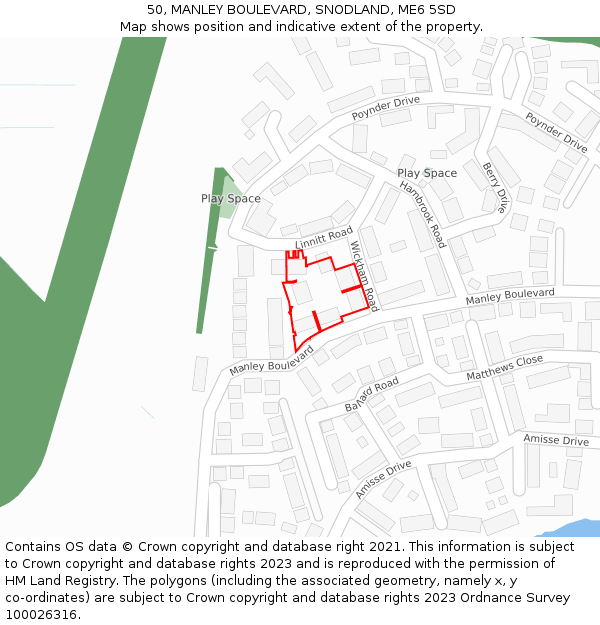 50, MANLEY BOULEVARD, SNODLAND, ME6 5SD: Location map and indicative extent of plot