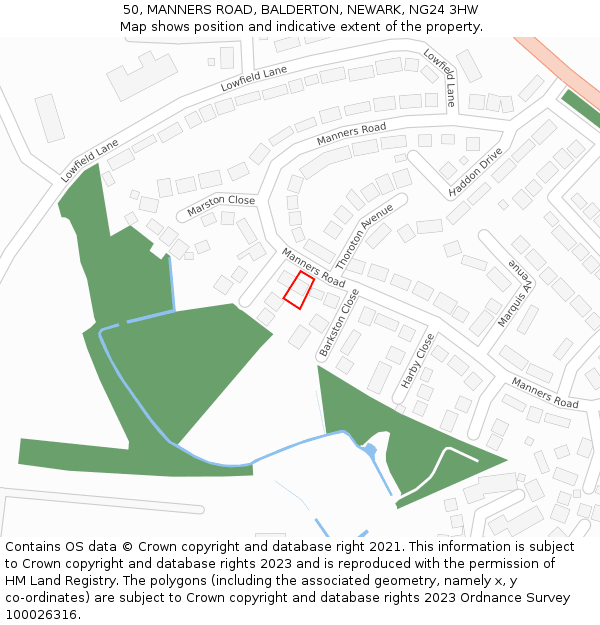 50, MANNERS ROAD, BALDERTON, NEWARK, NG24 3HW: Location map and indicative extent of plot