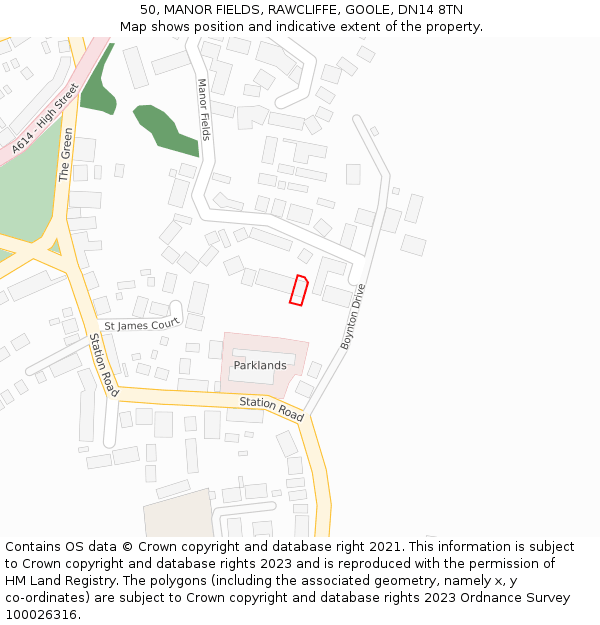 50, MANOR FIELDS, RAWCLIFFE, GOOLE, DN14 8TN: Location map and indicative extent of plot